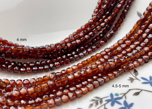 3-5mm Micro Faceted Cube Dice Square Shape Orange Hessonite Garnet Bead Genuine Diamond Cut Orange Brown Gemstone Beads 15.5 Inches #3551
