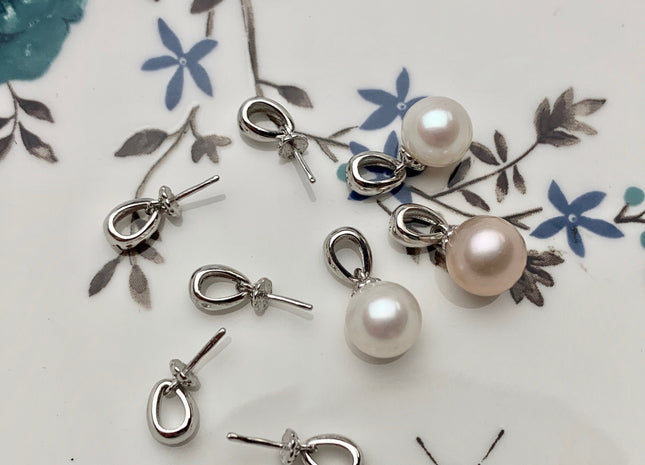 One Piece 925 Sterling Silver/Gold Pendant Setting Findings For Half Drilled Pearls Simple Oval Design Sterling Silver Pendant #10054-A