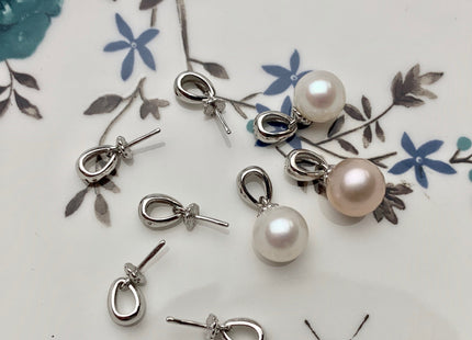 One Piece 925 Sterling Silver/Gold Pendant Setting Findings For Half Drilled Pearls Simple Oval Design Sterling Silver Pendant #10054-A
