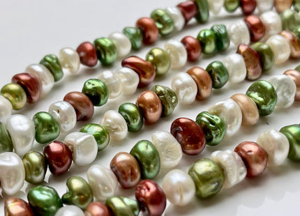 8-10 mm Green Brown Champagne Natural White Keshi Freshwater Pearl Beads Genuine High Luster Center Drilled Rondelle Disc Beads #P1926