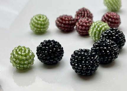 One Pieces 10x12-14 mm Beaded Flower Ball Garnet Peridot Black Spinel Gemstone Beads Genuine Tiny Natural Red Green Gemstone Beads #3780