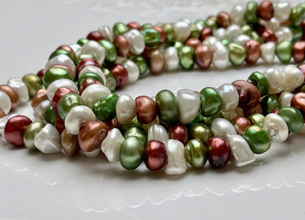 8-10 mm Green Brown Champagne Natural White Keshi Freshwater Pearl Beads Genuine High Luster Center Drilled Rondelle Disc Beads #P1926