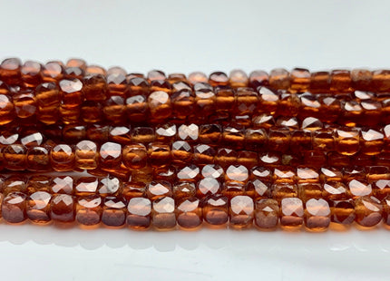 3-5mm Micro Faceted Cube Dice Square Shape Orange Hessonite Garnet Bead Genuine Diamond Cut Orange Brown Gemstone Beads 15.5 Inches #3551