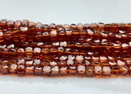 3-5mm Micro Faceted Cube Dice Square Shape Orange Hessonite Garnet Bead Genuine Diamond Cut Orange Brown Gemstone Beads 15.5 Inches #3551