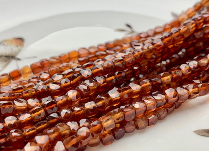 3-5mm Micro Faceted Cube Dice Square Shape Orange Hessonite Garnet Bead Genuine Diamond Cut Orange Brown Gemstone Beads 15.5 Inches #3551