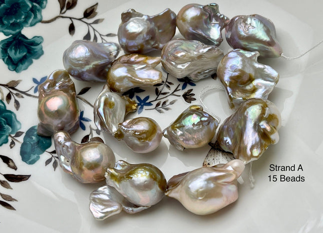 One-Of-A-Kind 18x23-22x30 mm AAA Very Rare HUGE Baroque Freshwater Pearl Bead Genuine Natural Seaweed Mauve Champagne Baroque Pearls #P1920