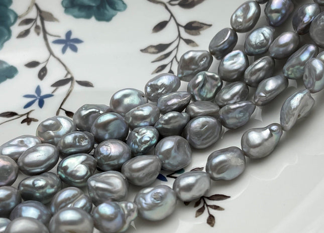 9-10x11-12 mm AA Gray Color Keshi Rice Nugget Freshwater Pearl Beads Very Rare Genuine Freshwater Silver Gray Keshi Nugget Pearls #P1777