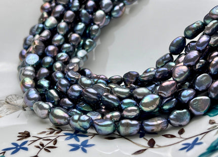 7x9 mm AAA Rainbow Peacock Color Rice Nugget Freshwater Pearl Beads Genuine High Luster Freshwater Pearl Nugget Pearls #P1914