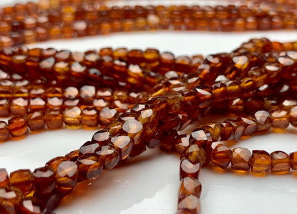 3-5mm Micro Faceted Cube Dice Square Shape Orange Hessonite Garnet Bead Genuine Diamond Cut Orange Brown Gemstone Beads 15.5 Inches #3551