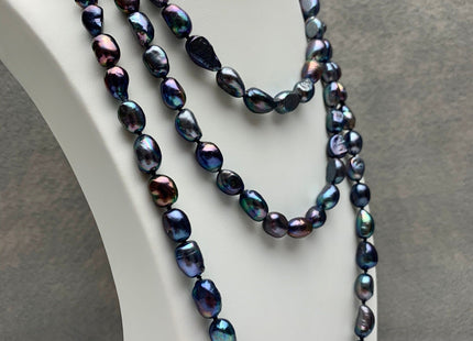 9-10x12-14 mm AAA 54 Or 64 Inches Hand Knotted Peacock Color Rice Nugget Freshwater Pearl Necklaces Genuine Freshwater Pearl Necklace #1672
