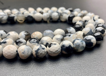 BEST DEAL 10 mm Faceted Round Agate Gemstone Beads Heat Treated Black White And Gray Color Natural Gemstone Agate 15.5 Inches Strand #2665