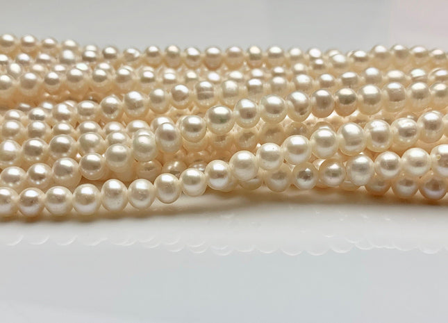 5 mm AA Large Hole Natural White Semi Round/Potato Freshwater Pearls Beads Hole Size 1.2 mm Genuine Large Hole Freshwater Pearls #1806