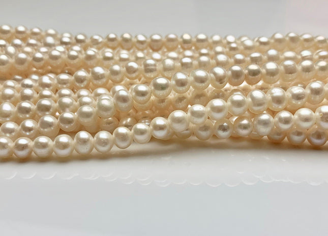 5 mm AA Large Hole Natural White Semi Round/Potato Freshwater Pearls Beads Hole Size 1.2 mm Genuine Large Hole Freshwater Pearls #1806