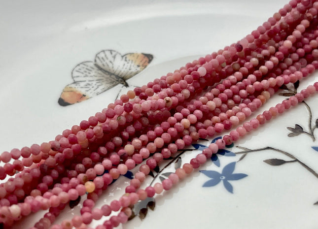 2mm 3mm 4mm Faceted Round Pink Rhodonite Gemstone Beads Rhodonite 15 Inches Strand #3802