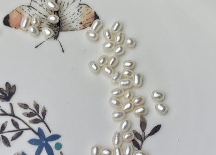 5 Piece 3x4-5 mm AA Large Hole Natural White Small Rice/Oval Pearl Beads Through Hole Size 1.0mm Genuine Tiny Pearl With Large Hole #P1574