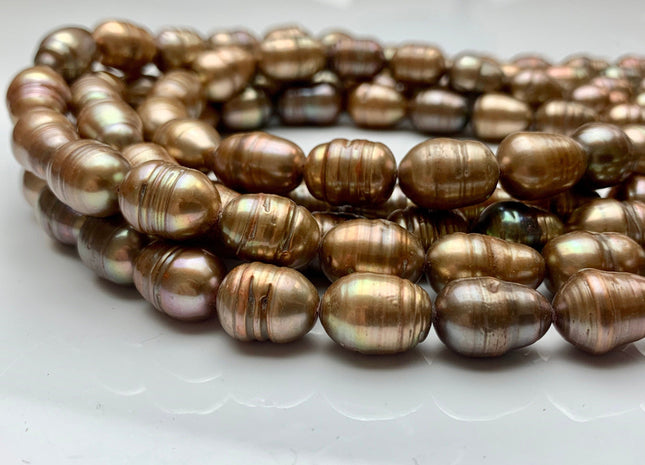 10-11x15 mm Copper Champagne Color Freshwater Rice/Oval Pearls Genuine Dark Champagne Freshwater Rice Pearl Beads #1934