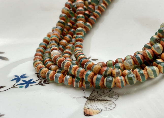 6mm AAA DZI Tibetan Agate Faceted Round Multi Orange Brown And Green Color Agate High Quality Agate Gemstone Loose Beads #4037