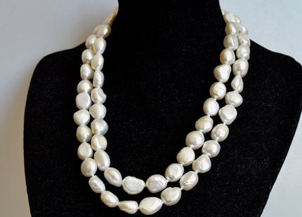 32/40/54/64/90 Inches 9-10x11-12 mm Natural White Color Hand Knotted Rice Nugget Pearl Necklaces Long Pearl Necklace #811