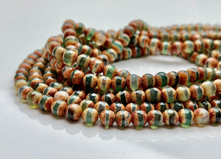 6mm AAA DZI Tibetan Agate Faceted Round Multi Orange Brown And Green Color Agate High Quality Agate Gemstone Loose Beads #4037