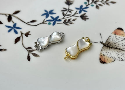 8x20 mm 925 Sterling Silver/Gold Extra Shiny Double Heart Shape Clasp Sterling Silver Findings Mother Of Pearl Silver Clasps #10283