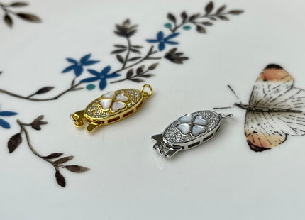 8x15 mm 925 Sterling Silver/Gold Extra Shiny Four Leaf Clover Shape Clasp Silver Findings With CZ Mother Of Pearl Silver Clasps #10287