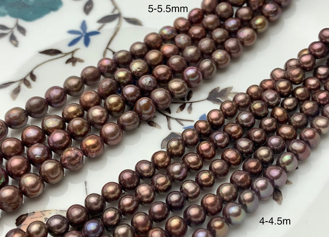 4-5 mm AAA Copper Chocolate Brown Off Round Freshwater Pearl Beads Genuine Dark Brown Small Potato Freshwater Pearls #P1403