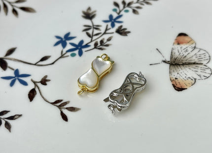 8x20 mm 925 Sterling Silver/Gold Extra Shiny Double Heart Shape Clasp Sterling Silver Findings Mother Of Pearl Silver Clasps #10283