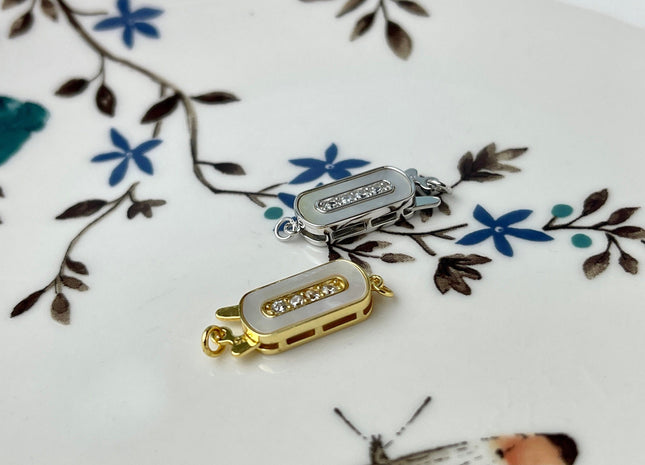 7x15 mm 925 Sterling Silver/Gold Extra Shiny Rectangle Shape Clasp Sterling Silver Findings With CZ Mother Of Pearl Silver Clasps #10291