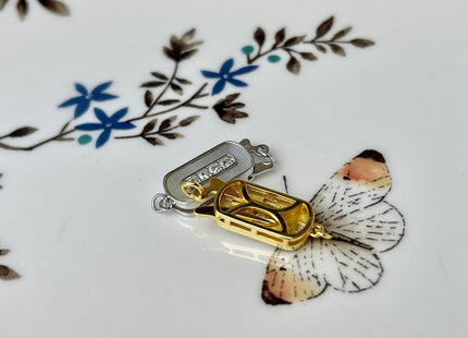 7x15 mm 925 Sterling Silver/Gold Extra Shiny Rectangle Shape Clasp Sterling Silver Findings With CZ Mother Of Pearl Silver Clasps #10291