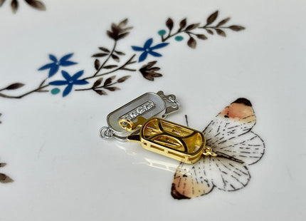 7x15 mm 925 Sterling Silver/Gold Extra Shiny Rectangle Shape Clasp Sterling Silver Findings With CZ Mother Of Pearl Silver Clasps #10291
