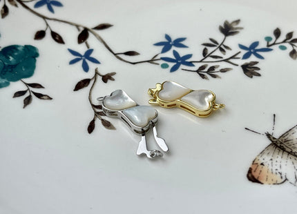 8x20 mm 925 Sterling Silver/Gold Extra Shiny Double Heart Shape Clasp Sterling Silver Findings Mother Of Pearl Silver Clasps #10283