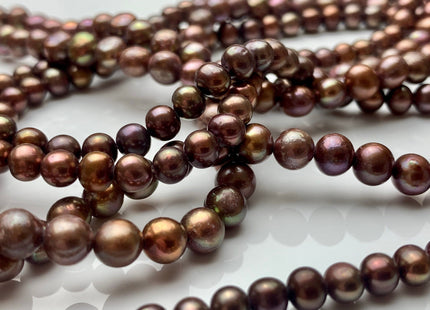 4-5 mm AAA Copper Chocolate Brown Off Round Freshwater Pearl Beads Genuine Dark Brown Small Potato Freshwater Pearls #P1403