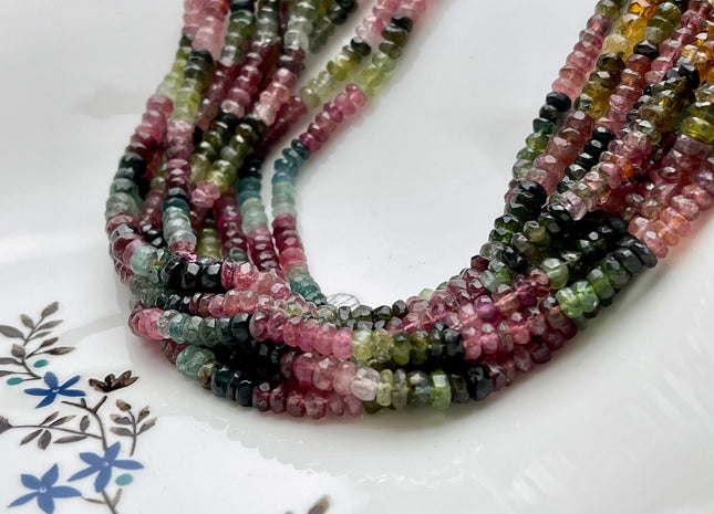 2x4 mm Or 3x5 mm Faceted Rondelle Natural Tourmaline Bead Natural Pink Green Black Watermelon Gemmy Tourmaline Gemstone 13 Inch Strand #2200