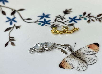 7x15 mm 925 Sterling Silver/Gold Extra Shiny Heart Bowtie Shape Clasp Sterling Silver Findings With CZ Mother Of Pearl Silver Clasps #10290
