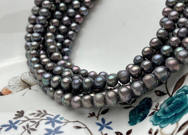 7.5-8mm Dark Gray Peacock Color Potato Freshwater Pearl Beads Genuine Cultured Freshwater Pearl Beads Peacock Potato Pearls 57 Pieces #P1528