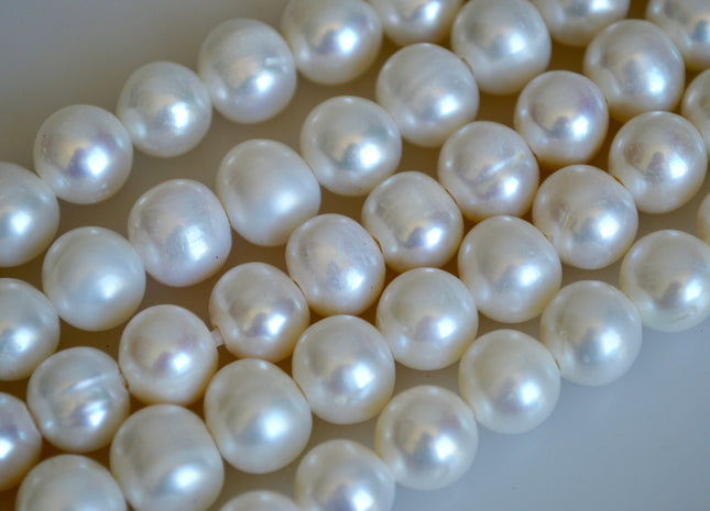 10 mm Half Strand Large Hole Natural White Freshwater Pearl Beads 2.0mm Hole, Large Hole White Freshwater Pearls #16