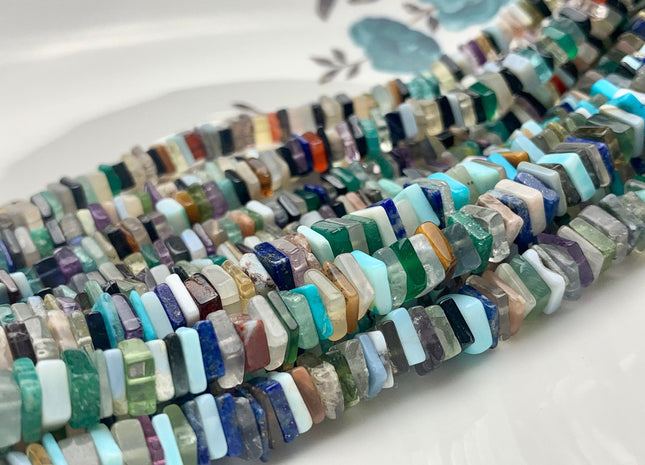 5mm 6mm 6-7mm 100% All Natural Mixed Amethyst Lapis Jade Turquoise Black Tourmaline Rose Quartz Flat Square Heishi Beads 8 Inches #3712