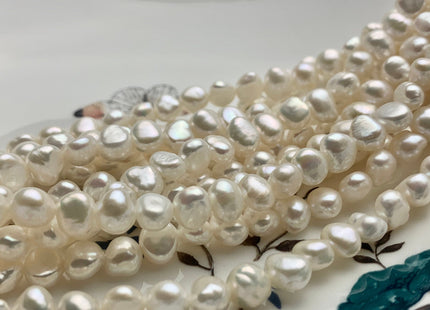 7-8 mm AAA Natural White High Luster Nugget Freshwater Pearls Genuine Natural White Smooth Potato Nugget Beads 62 Pieces #1447