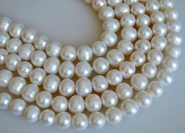 10 mm Half Strand Large Hole Natural White Freshwater Pearl Beads 2.0mm Hole, Large Hole White Freshwater Pearls #16
