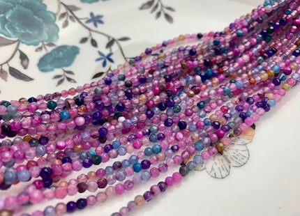 WHOLESALE 3 mm Faceted Round Agate Gemstone Beads Genuine Mixed Pink Purple Green Fuchsia Blue color Agate Loose Beads 15 Inches #3226