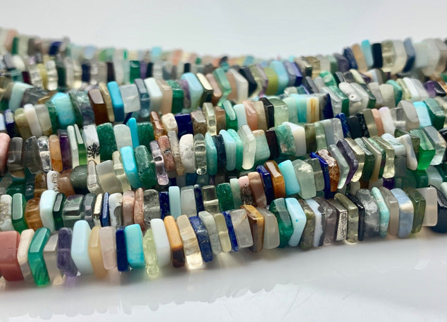5mm 6mm 6-7mm 100% All Natural Mixed Amethyst Lapis Jade Turquoise Black Tourmaline Rose Quartz Flat Square Heishi Beads 8 Inches #3712