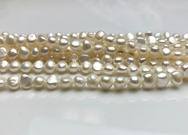 7-8 mm AAA Natural White High Luster Nugget Freshwater Pearls Genuine Natural White Smooth Potato Nugget Beads 62 Pieces #1447
