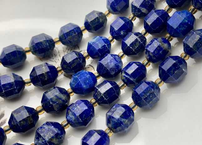 9x10mm AAA Half Strand Faceted Energy Prism Cut Lapis Gemstone Genuine Double Terminated Points Natural Blue Lapis Beads 16 Pieces #3609