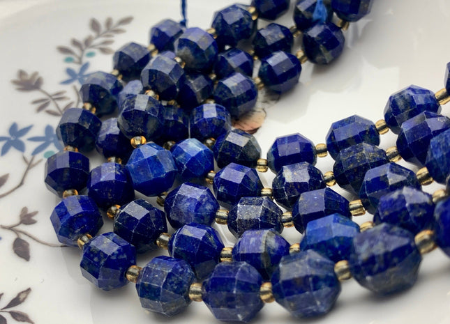 9x10mm AAA Half Strand Faceted Energy Prism Cut Lapis Gemstone Genuine Double Terminated Points Natural Blue Lapis Beads 16 Pieces #3609