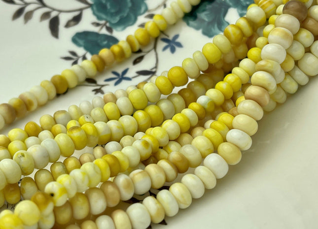 5-7mm Natural Smooth Rondelle Yellow Opal Large Hole Gemstone Beads Hole Size 1.0mm Genuine Peruvian Opal 8 Inches Strand #4237
