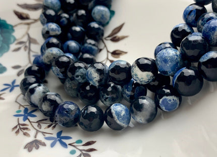 BEST DEAL 10 mm Faceted Round Agate Gemstone Beads Heat Treated Multi Blue Gray Black Color Natural Gemstone Agate 15.5 Inches Strand #2668