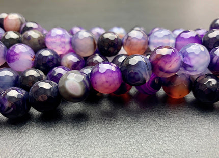 12mm 14mm 16mm Faceted Round Fire Agate Gemstone Bead Heat Treated Mixed Blue Purple Black Color Natural Agate 15.5 Inches Strand #2657
