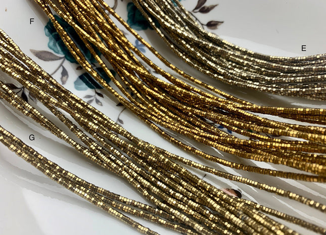 2mm Shiny Hematite Pyrite Beads Silver Gold Bronze Rainbow Rhodium Color Faceted Heishi Hexagon Tiny Spacer Titanium Beads 15.5 Inches #3277