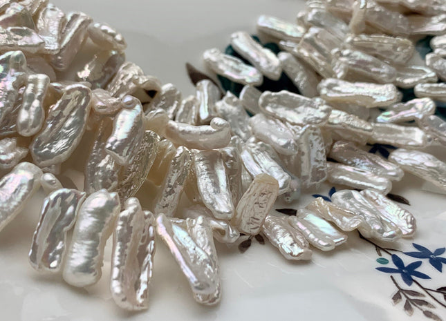 WHOLESALE 7x15-20 mm AAA Natural White Side Drilled Biwa Stick Pearls Genuine High Luster Top Drilled Natural Biwa Pearl Beads #1398