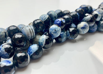 BEST DEAL 10 mm Faceted Round Agate Gemstone Beads Heat Treated Multi Blue Gray Black Color Natural Gemstone Agate 15.5 Inches Strand #2668